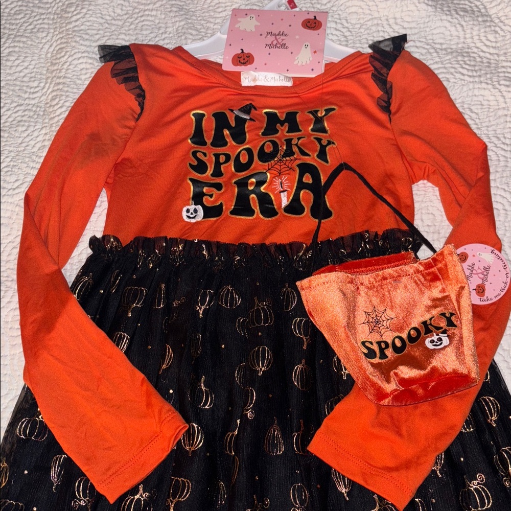 Michele Spooky Orange and Black Dress Set